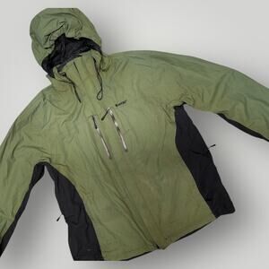 Hi-Tec Men’s Hooded Outdoor Jacket Green Black Large Ski Hiking Shell M06
